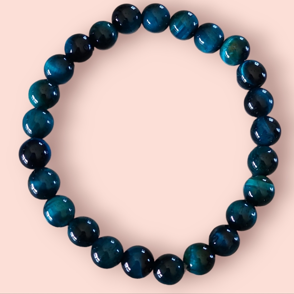 Blue Tigers Eye Gemstone Bracelet Blue/Black